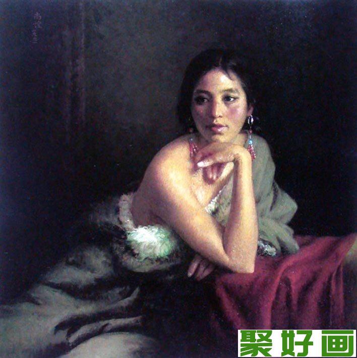 靳尚谊《藏女》西藏年轻女性半身肖像画油画作品