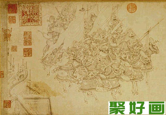 李公麟《免胄图》_白描人物国画局部高清06