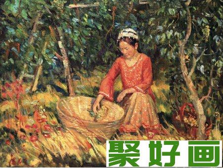 潘义奎油画：葡萄园里的小女孩