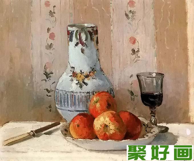 毕沙罗静物油画作品：苹果与水罐