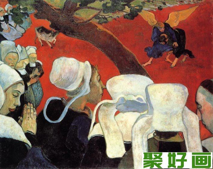 高更《布道后的幻想/雅各与天使搏斗》油画作品