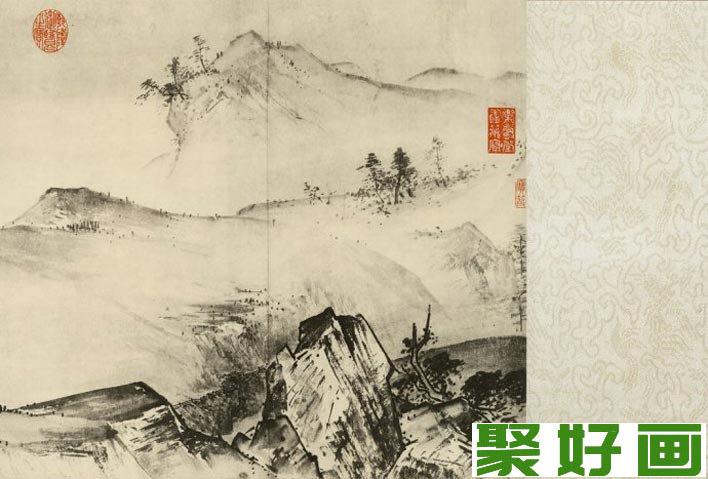 夏圭《溪山清远图》_江南江湖两岸清远秀丽山水景色水墨山水国画-加加色