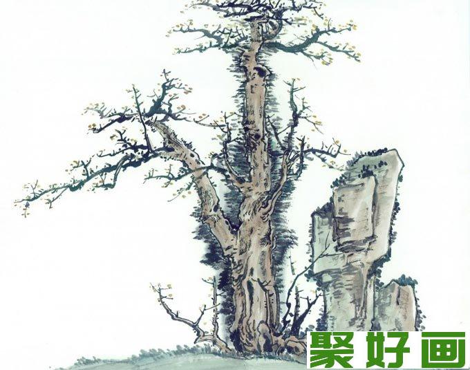 古树奇石图水墨画20