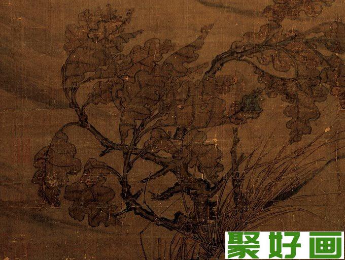 崔白《双喜图》传世工笔写实花鸟名画《禽兔图》局部09