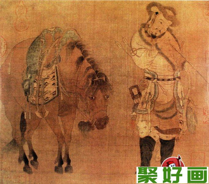 《番骑猎归图》赵伯骕工笔人物与马骑的作品