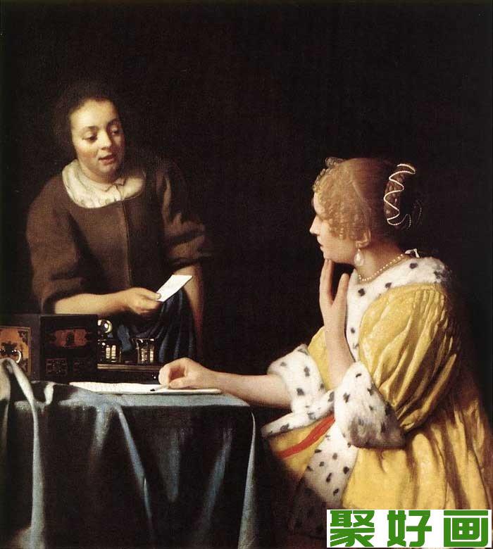 维米尔风俗画《Lady writing a Letter with her Maidservant》