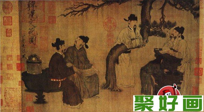 周文矩的工笔人物名画《琉璃堂人物图》鉴赏