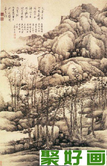 龚贤山水画：木叶丹黄