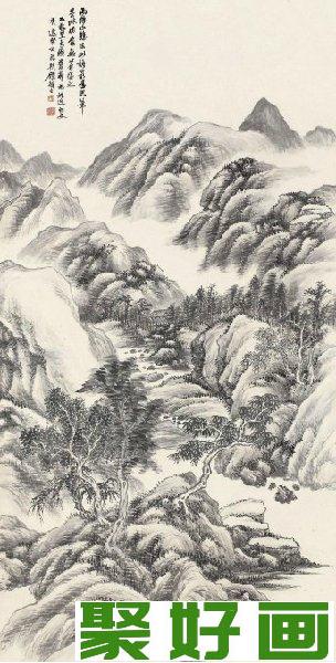 顾鹤逸水墨山水画：苍茫深谷