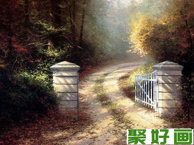 欧洲风情风景<a href=../zhonglei/youhua/ target=_blank class=infotextkey><a href=../zhonglei/youhua/ target=_blank class=infotextkey>油画</a></a>图片欣赏：通往林间深处的门