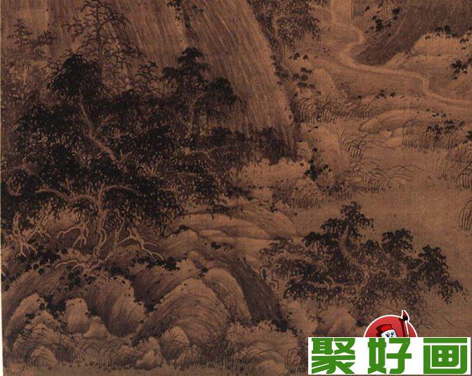 巨然水墨山水画《秋山问道图》局部3