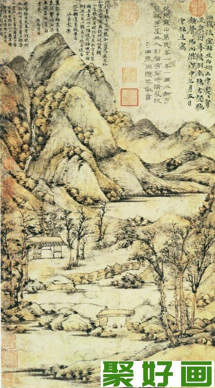 倪瓒水墨山水画《雨后空林图》