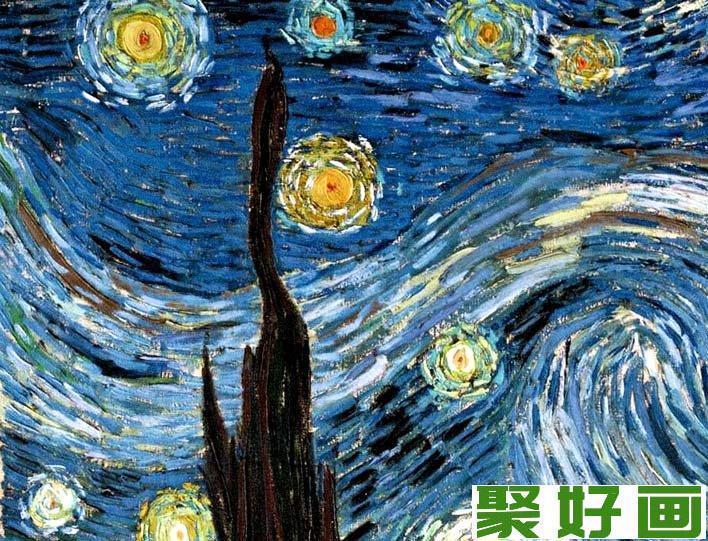 梵高《星空》，星月夜，星夜局部高清大图