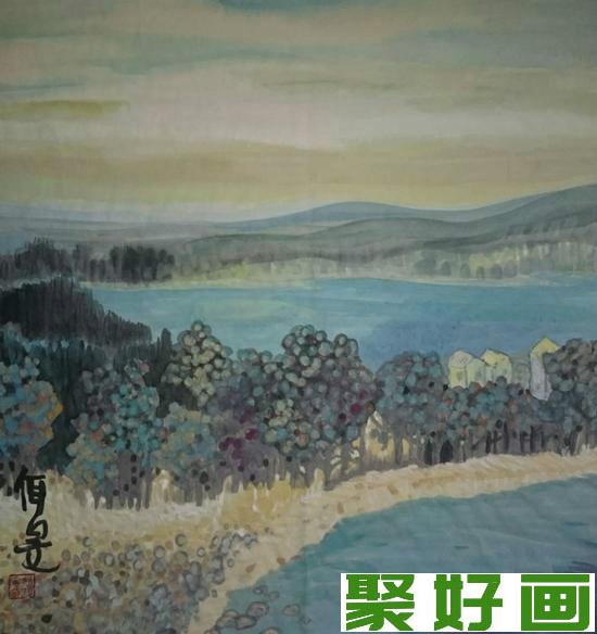 彩墨画《远方》