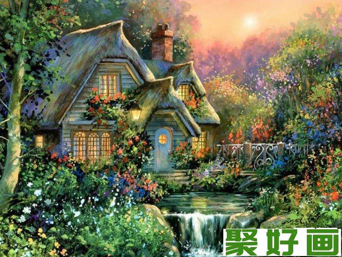 欧洲风情风景<a href=../zhonglei/youhua/ target=_blank class=infotextkey><a href=../zhonglei/youhua/ target=_blank class=infotextkey>油画</a></a>图片：绿意盎然