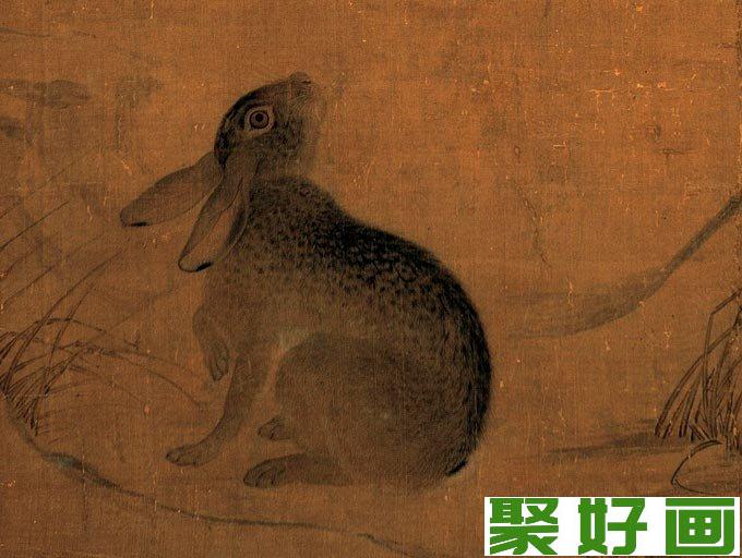 崔白《双喜图》传世工笔写实花鸟名画《禽兔图》局部07