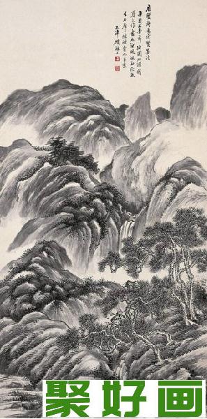 顾鹤逸水墨山水画：松林秋气