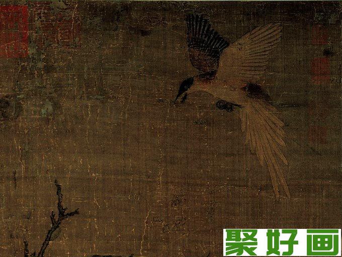 崔白《双喜图》传世工笔写实花鸟名画《禽兔图》局部02