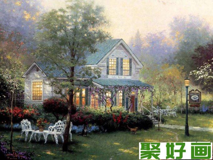 欧洲风情风景<a href=../zhonglei/youhua/ target=_blank class=infotextkey><a href=../zhonglei/youhua/ target=_blank class=infotextkey>油画</a></a>图片欣赏：林间的人家