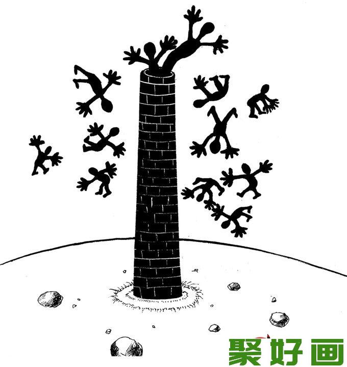 黑白手绘:一组环保题材的黑白手绘漫画图片（2）