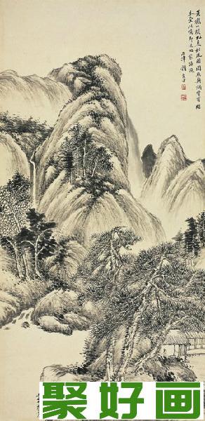 顾鹤逸水墨山水画：九夏松風圖