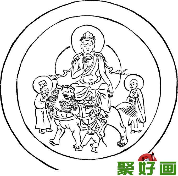 白描画欣赏：一组临摹敦煌壁画的人物线描图片