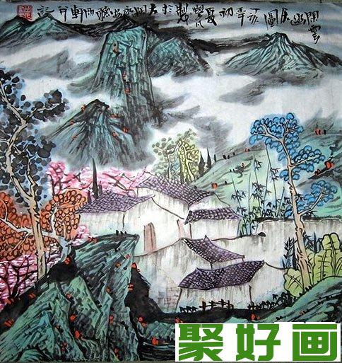 薛学凡工笔重彩山水画作品