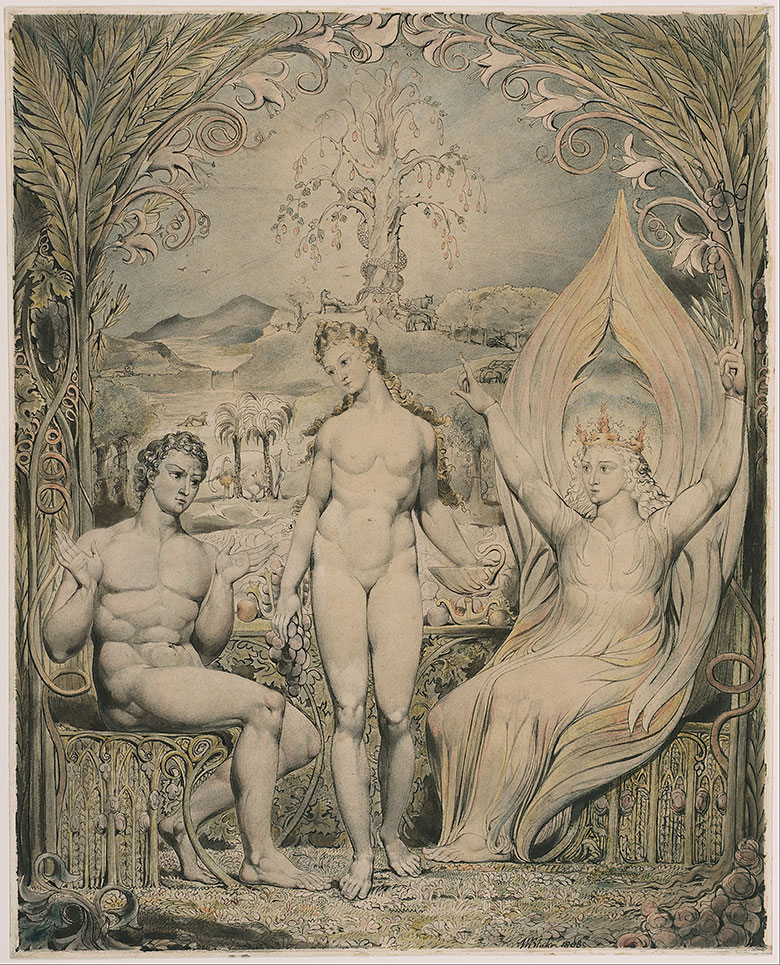 威廉·布莱克作品: 大天使拉斐尔与亚当夏娃（米尔顿的插图）The Archangel Raphael with Adam and Eve