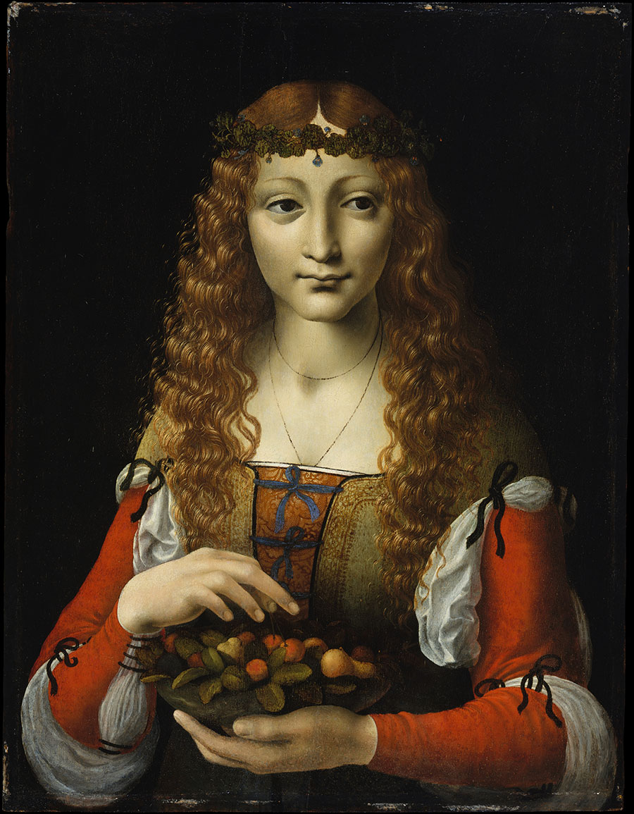达芬奇作品 端着水果的女人 高清油画大图下载
