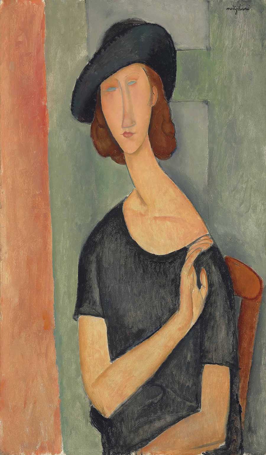 Amedeo Modigliani 莫迪利亚尼代表作品：珍妮·赫布特尼