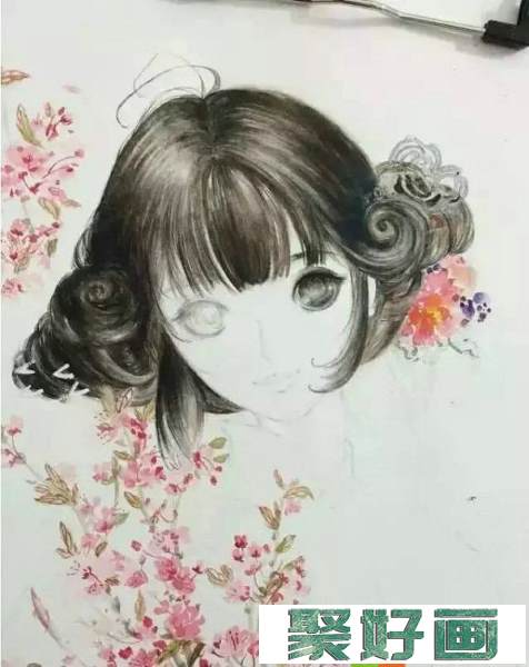 【水彩画】抱海棠花的女孩画法图解教程23