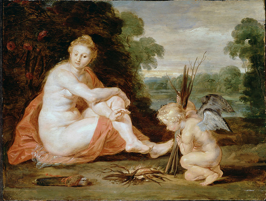 鲁本斯油画作品: 裸女与烧柴的天使油画