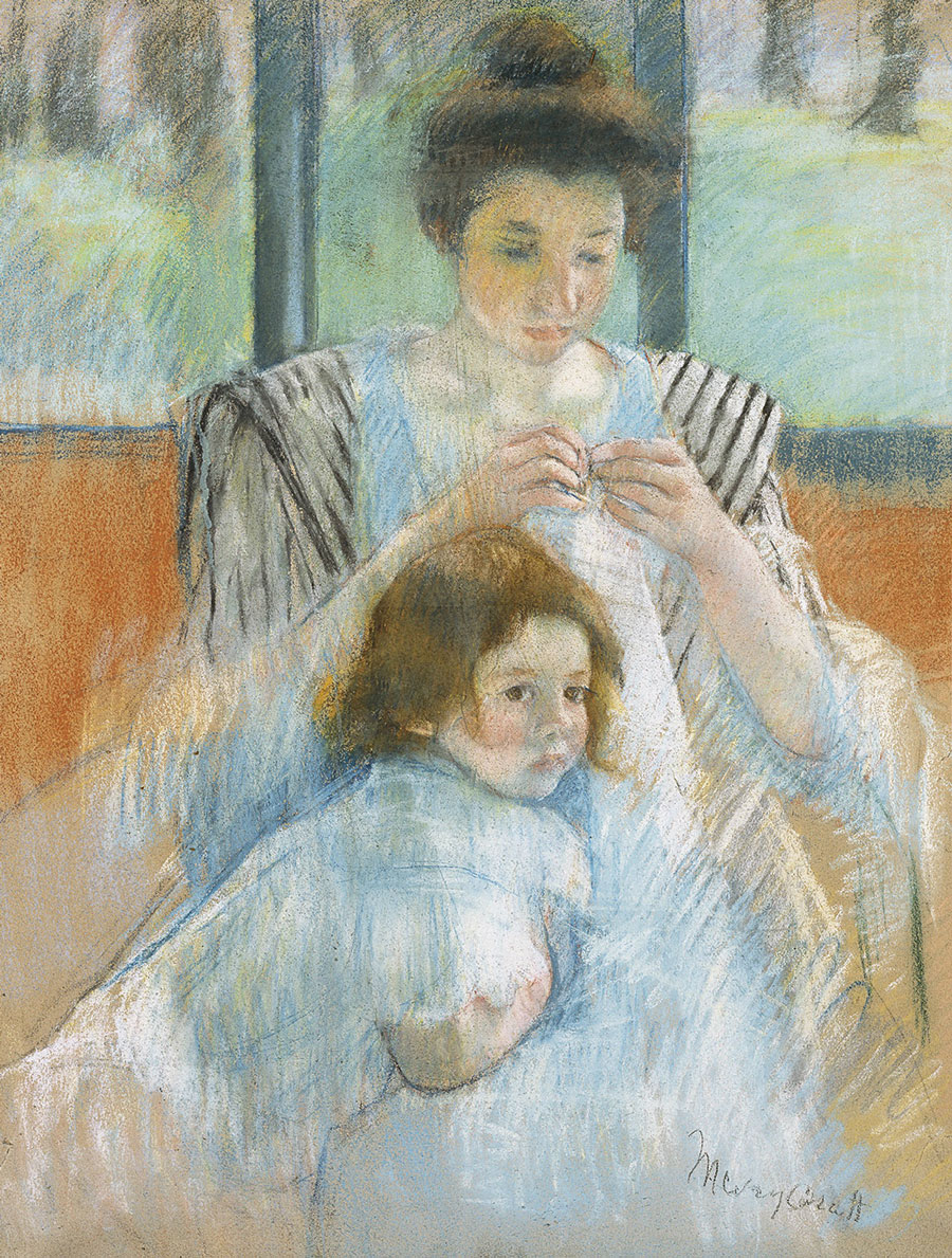 卡萨特作品: 编织的母亲和女儿