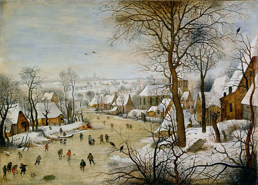 小勃鲁盖尔作品: 滑雪者和捕鸟器的冬季风景