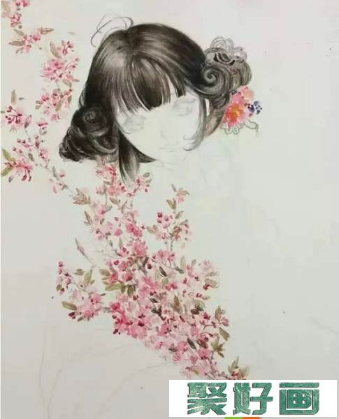 【水彩画】抱海棠花的女孩画法图解教程18