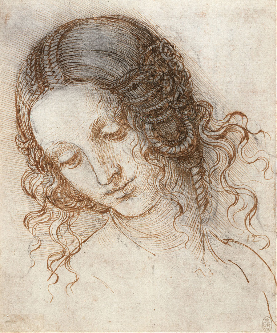 达芬素高清素描画:  丽达与天鹅手稿  大图欣赏