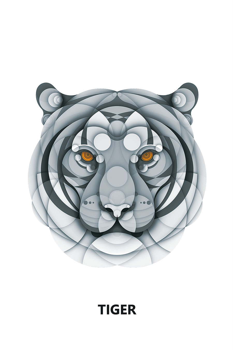 电脑装饰画设计:之圆圈组成的动物画: 虎头装饰画