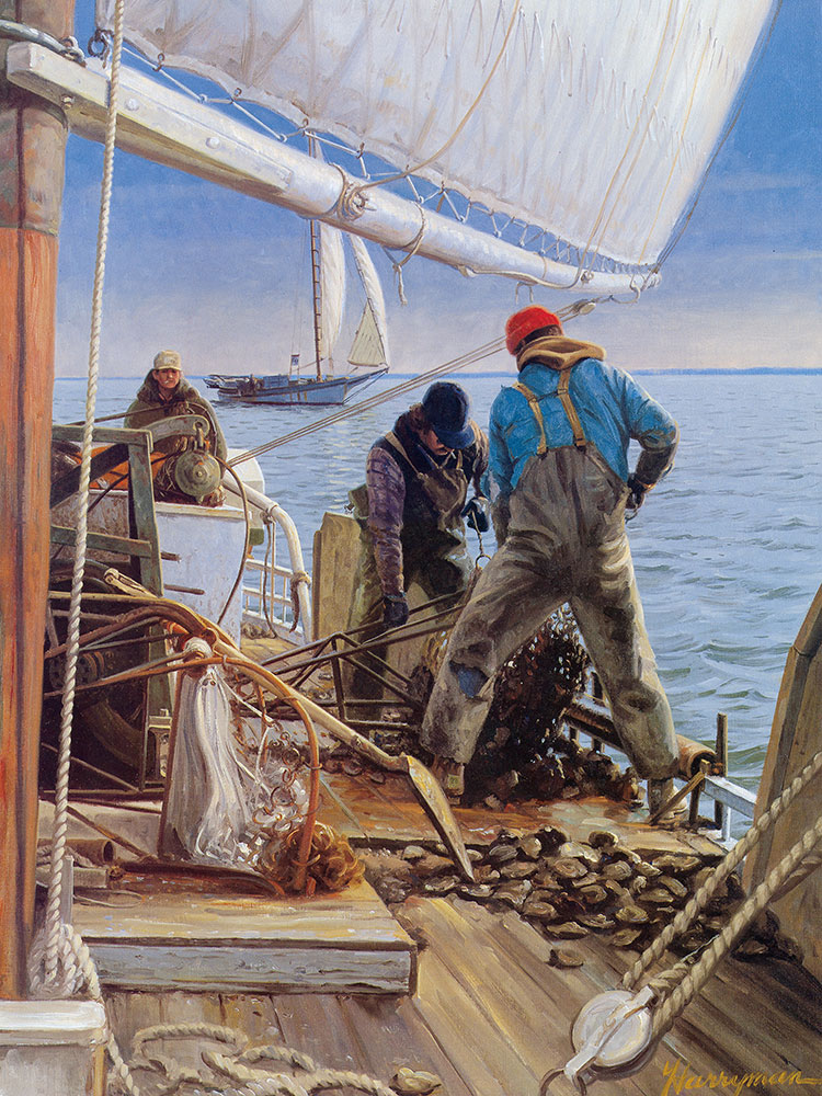 渔船上工作的船员 正在作业的渔船