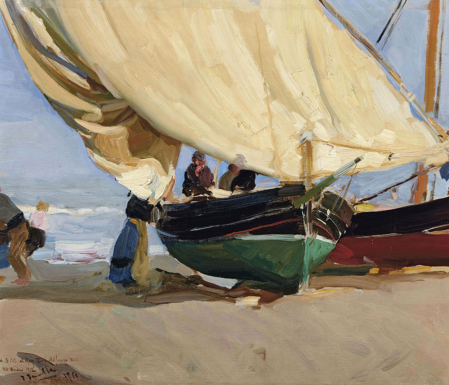 索罗拉作品:海滩上的帆船