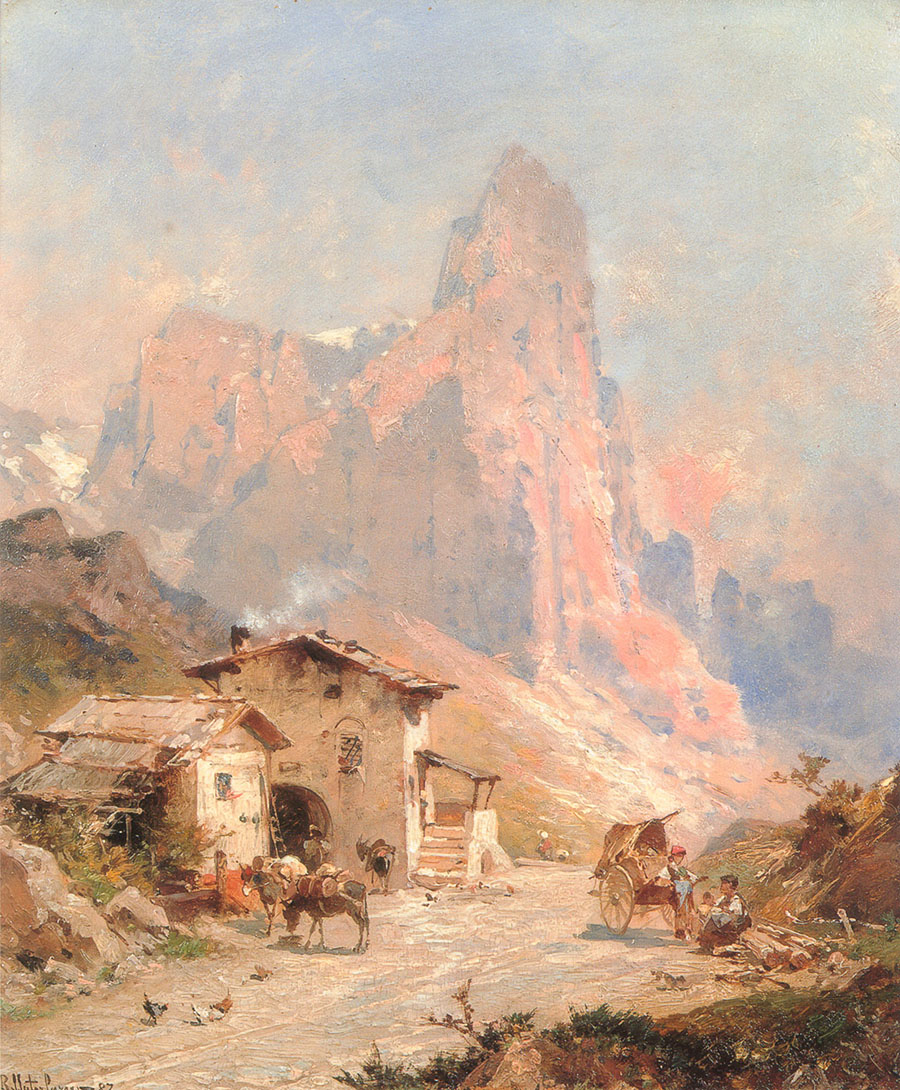 弗朗兹·理查德·翁特贝格尔（Franz Richard Unterberger） figures in a village in the dolomites