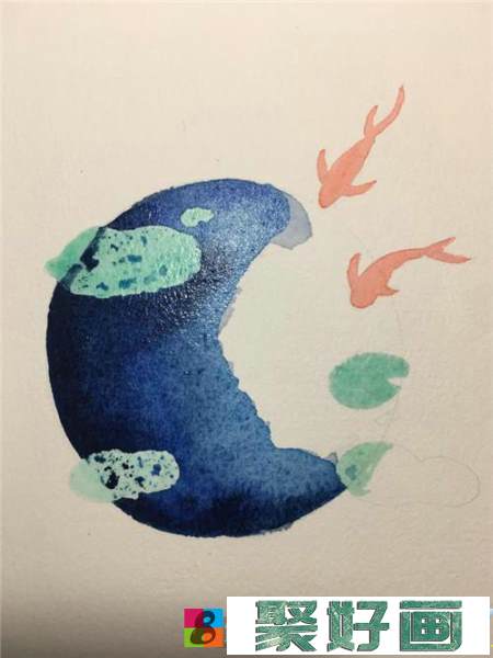 荷塘鱼水彩画