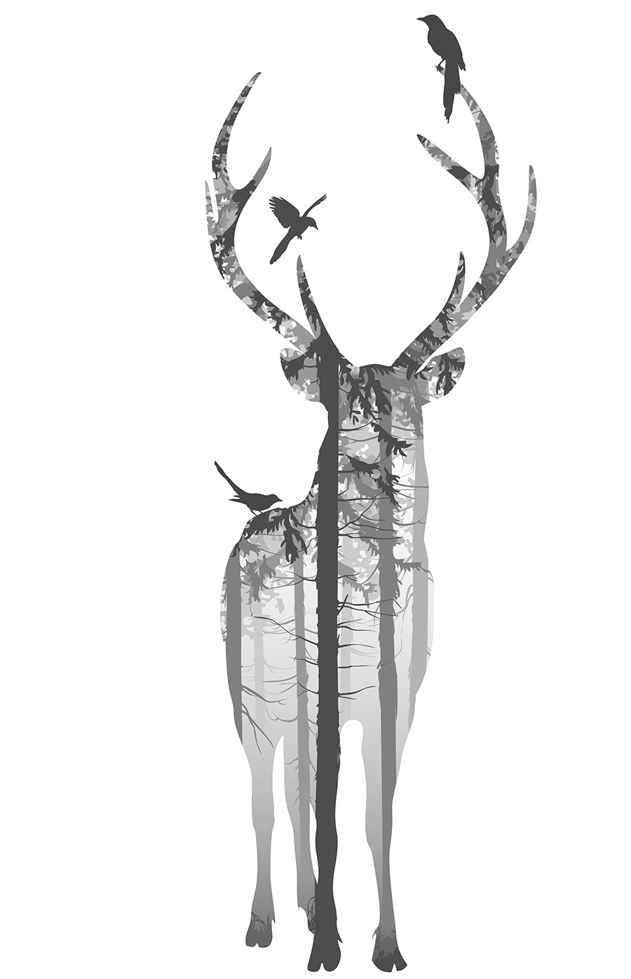 现代高清黑白麋鹿装饰画,北欧风格麋鹿画大图下载,麋鹿一家