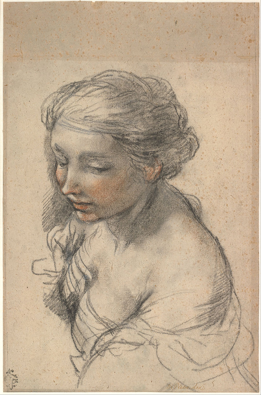 Pietro da Cortona 彼得罗·达·科尔托纳:Bust of a Young Woman Turned to th