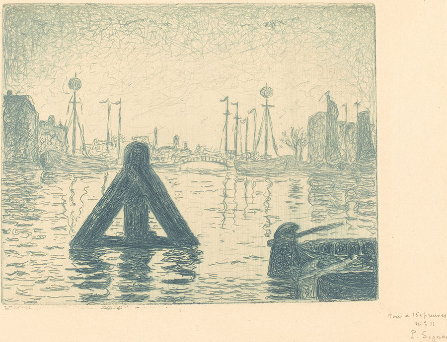 西涅克素描作品:荷兰港​ Harbor in Holland