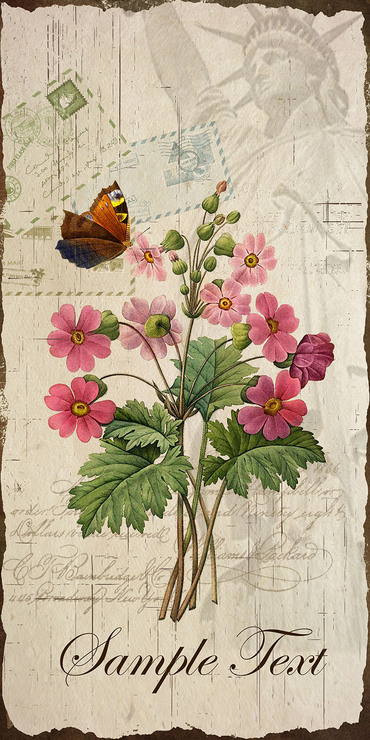 现代欧式花鸟装饰画高清素材: 蝴蝶和红色的花