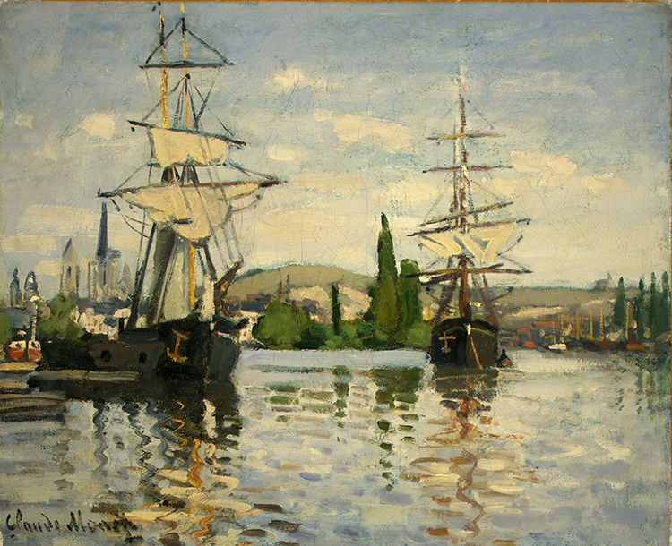 莫奈作品 塞纳河上的船 高清油画素材下载