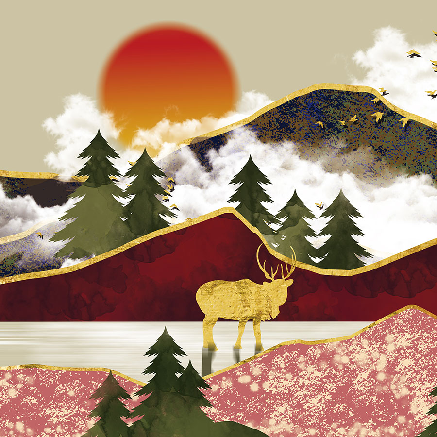 麋鹿和山的装饰画设计: 客厅山的装饰画素材下载 A