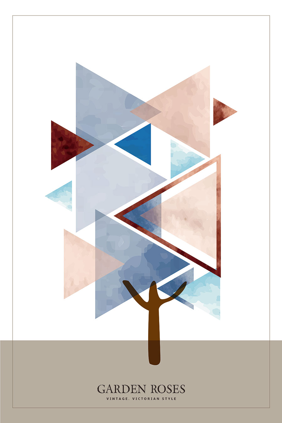 北欧装饰画: 几何形体的小树抽象画 C