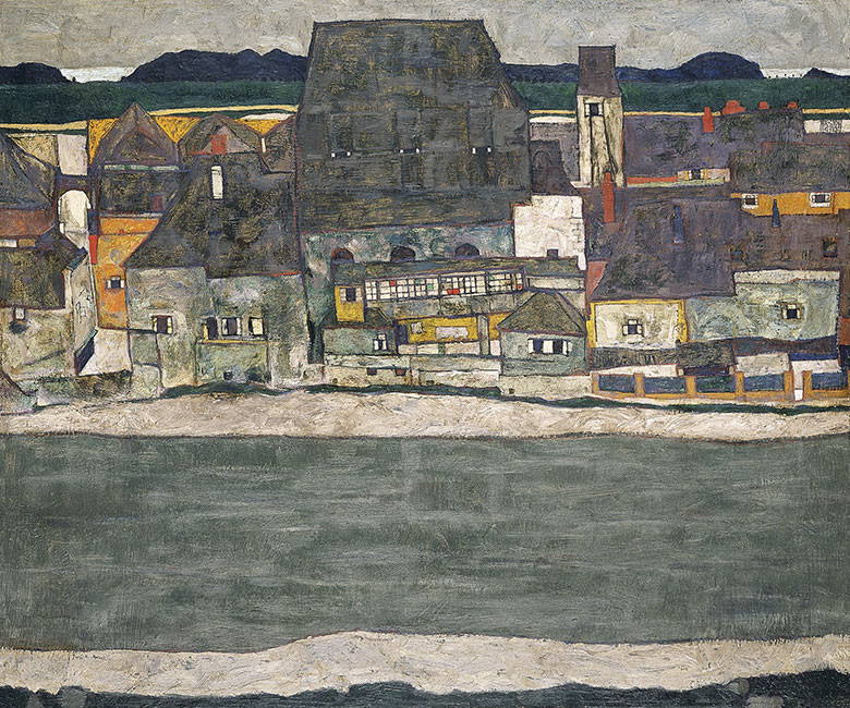 埃贡·席勒《河上古镇的房子》Egon Schiele Houses on the River (The Old Town)