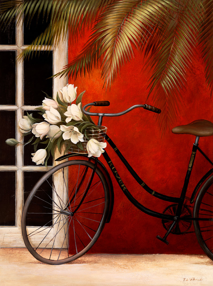 自行车装饰画: 车头的郁金香油画 B